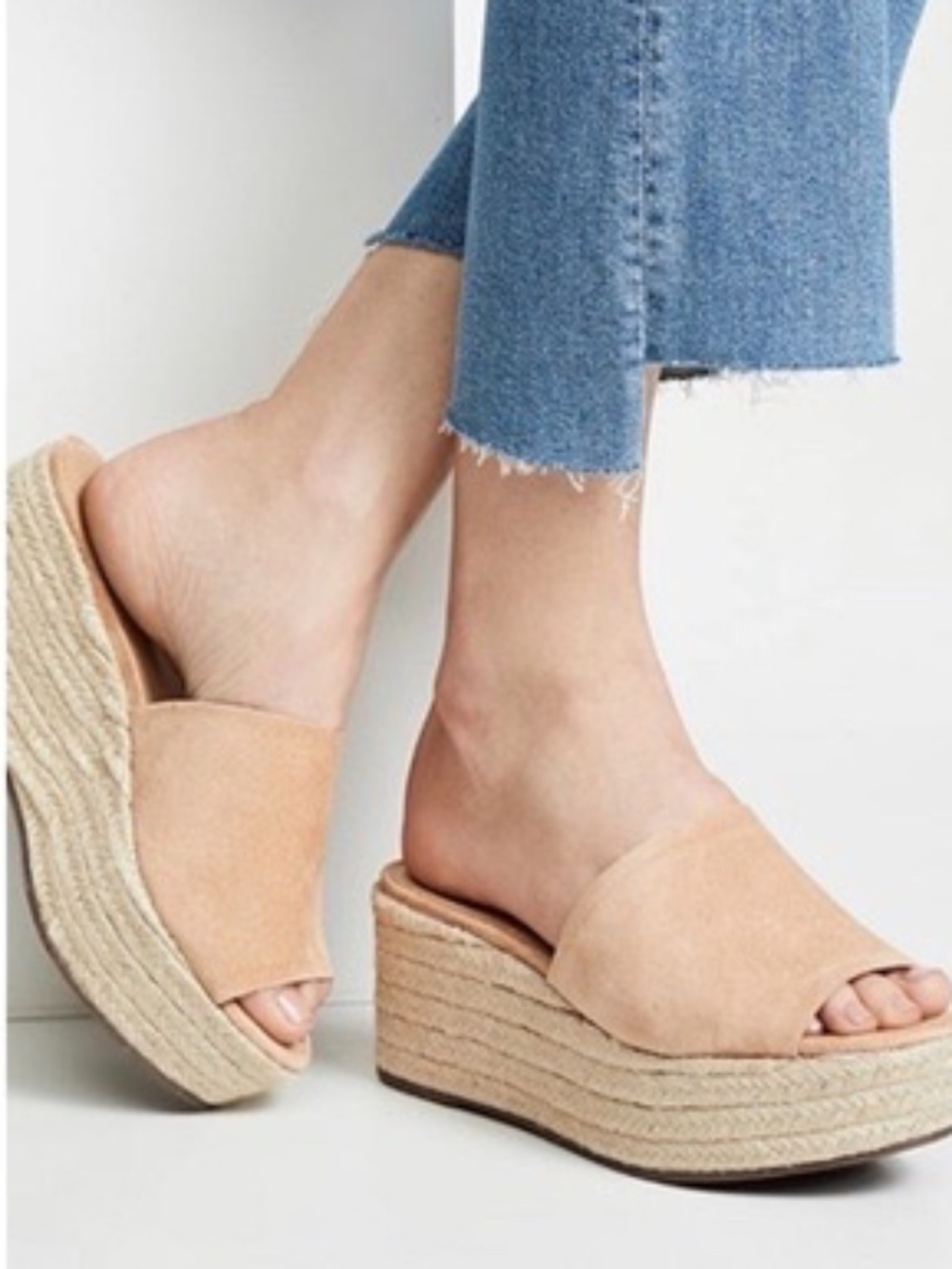 Schutz Mayale Thalia Luxury Nude Beige Suede Espadrille Platform Wedge Sandals